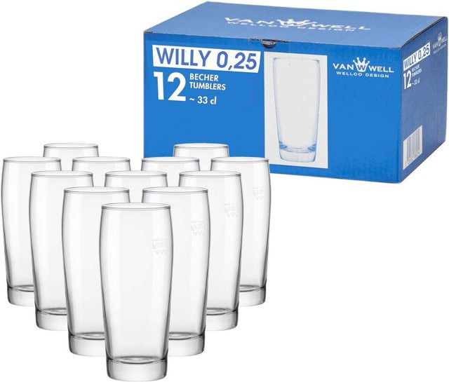 Van Well Willy Becher aus Glas, transparent, 12er Set, 0,25 l pro Becher - Bild 1