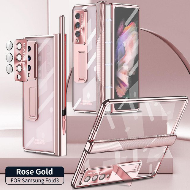 WAZXIQN Magnethülle mit Kickstand und Touch Pen sowie Vollbildschutz Glasfolie für Samsung Galaxy Z Fold 6 5 4 3 in Gold - Bild 1