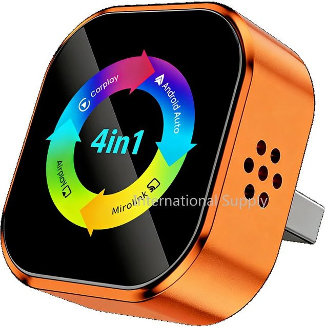 NUOYING 4-in-1 Kabelloser CarPlay und Android Auto Adapter mit AirPlay Mirror Link, WiFi und Bluetooth, Schwarz-Orange - Bild 1