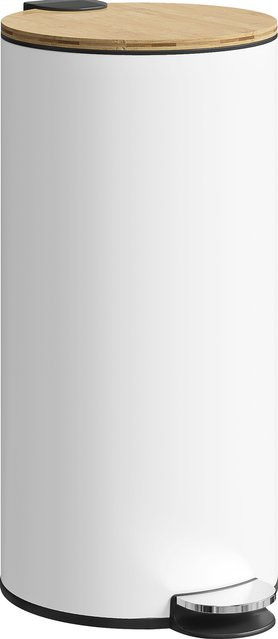 HOMCOM Küchenabfalleimer mit Pedal aus Metall in Weiß mit Bambusdeckel, 30L, Soft-Close und herausnehmbarem Inneneimer, B/T/H: 36 x 30 x 60,5 cm - Bild 1