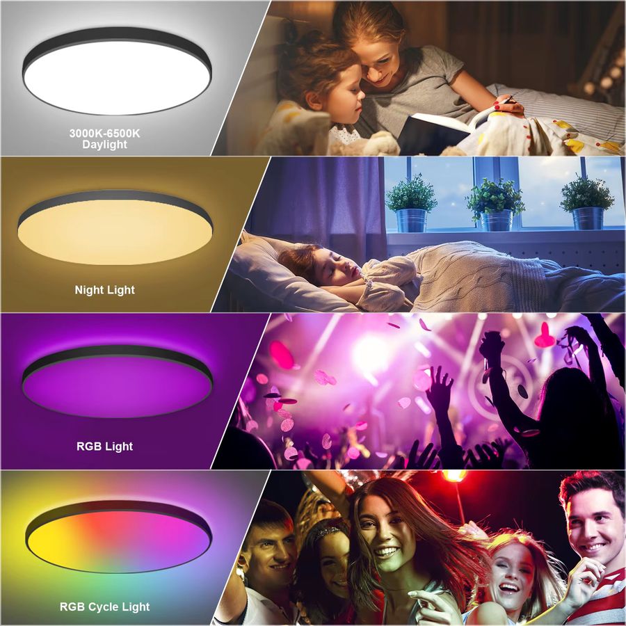 Oraymin Smart LED-Deckenleuchte RGB, 24W, Ø 30 cm, dimmbar mit Fernbedienung und App-Steuerung, 2400 Lumen - Bild 2