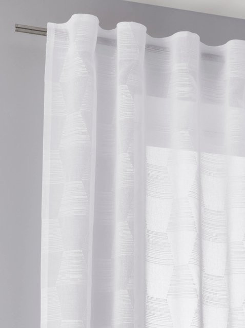 Dekostore Modernes Stoffpanel mit Grafikdesign in Transparent und Weiß aus Polyester, Breite: 140 cm, Höhe: 245 cm - Bild 1