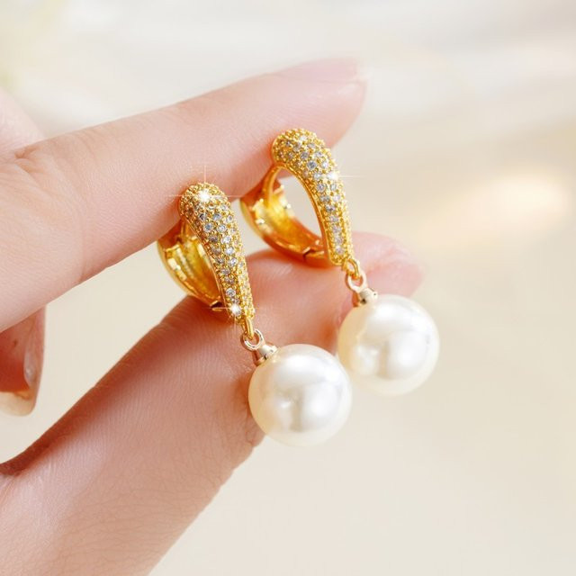 Huitan Ohrringe, Herzform, Perle, Gold, Damen - Bild 1