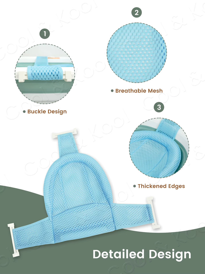 Kisslanding Baby-Badewannen-Stützmatte mit rutschfestem Griff und Netzkissen für sicheres Baden in Pink oder Blau - Bild 2
