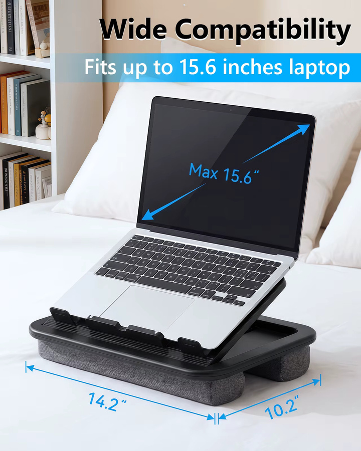 Oatsbasf Laptop-Schreibtisch mit weichem Kissen, verstellbarer tragbarer Laptop-Halter für Notebooks bis 15,6 Zoll, Schwarz und Grau - Bild 5