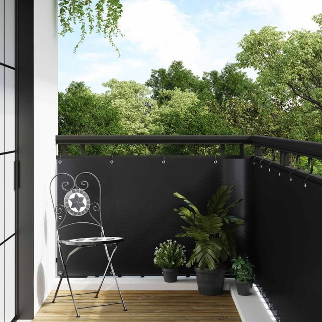 Balkon Sichtschutz VD Home Furnishing Schwarz aus Kunststoff mit Ösen - Bild 1