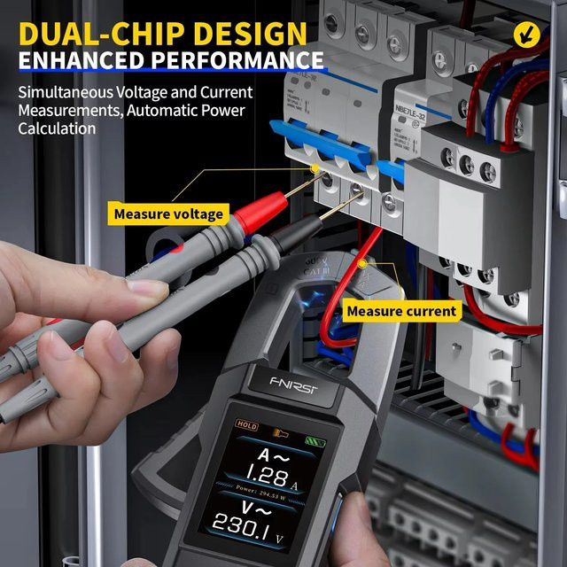 FNIRSI DMC-100 Digitales Zangenmessgerät in Schwarz, True RMS Amperemeter für AC/DC 600A mit 10000 Zählern, Spannung, Kapazität und NCV Tester - Bild 1