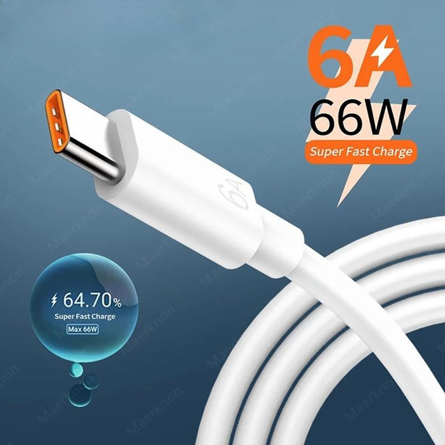 USB-C-Kabel 66W 6A weißes Schnellladekabel und Datenkabel mit PD-Unterstützung für Huawei, Honor und Xiaomi - Bild 1