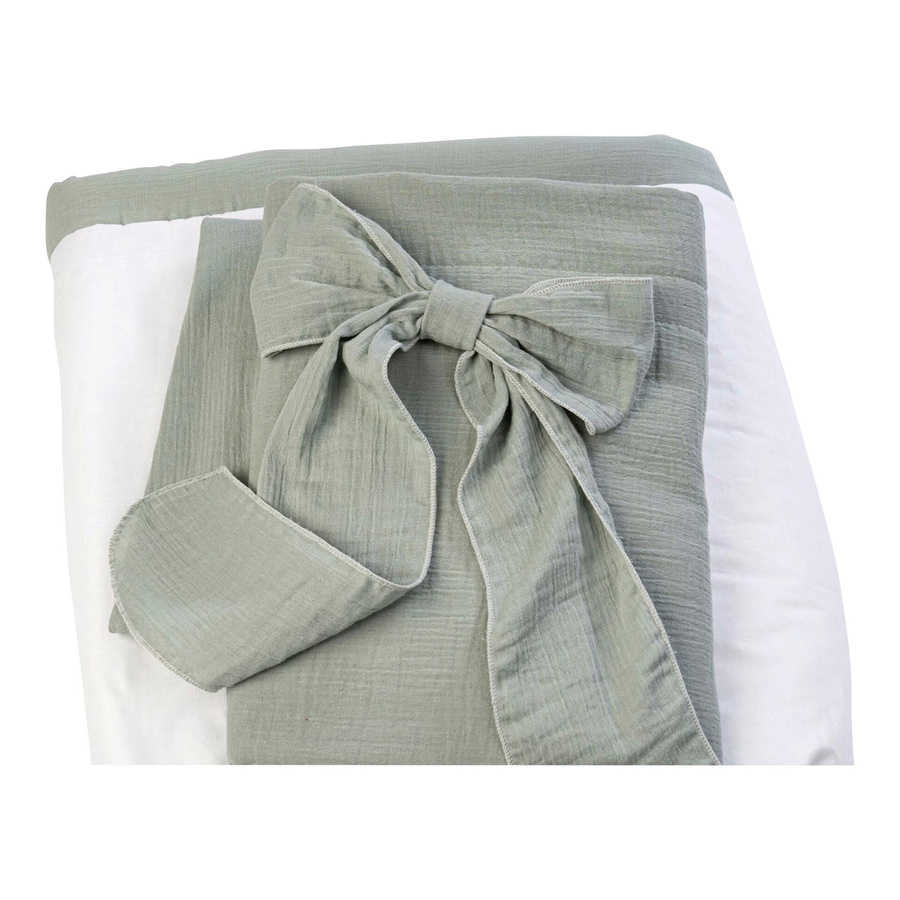 Mionido Textiles Set für Stubenwagen aus Musselin mit Schleife in Weiß, Grün und Grau - Bild 2