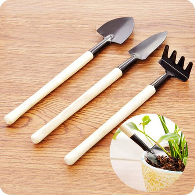 3-teiliges Bonsai-Werkzeug-Set mit Holzgriffen in Braun für Topfpflanzen und Gartenarbeit - Bild 1