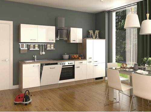 Moderne Küchenzeile Flex-Well VALERO in Weiss mit Elektrogeräten und Breite: 310 cm - Bild 1