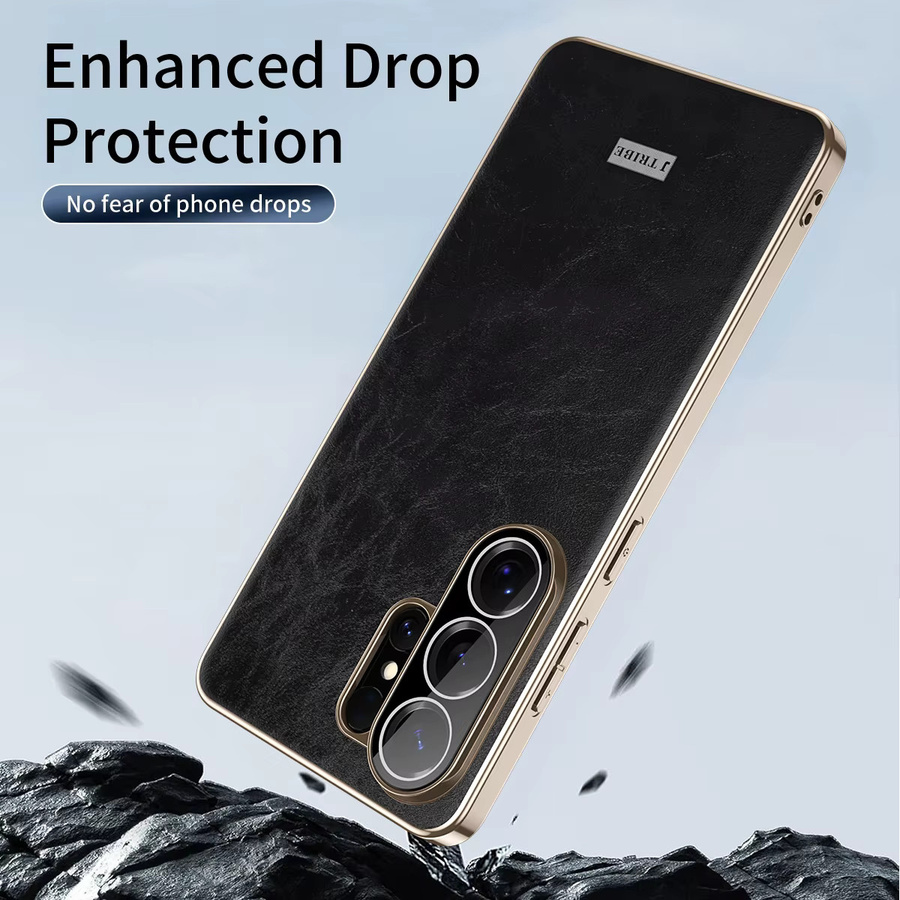 Luxuriöse Ölwachs-Lederhülle mit galvanisiertem Rahmen für Samsung Galaxy S24 Ultra, S25 Ultra und S26 Ultra in Schwarz oder Braun - Bild 4