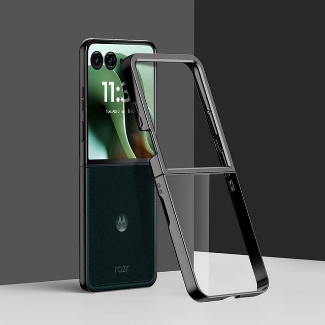 Evolou Schutzhülle für Motorola Razr 70 Ultra und Razr Plus, ultra dünne transparente Galvanisierte Hülle aus hartem PC, Schwarz - Bild 1