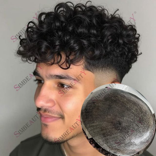 simbeauty Toupet Haarersatzsystem, Herren, 22mm, Lockiges Echthaar - Bild 1