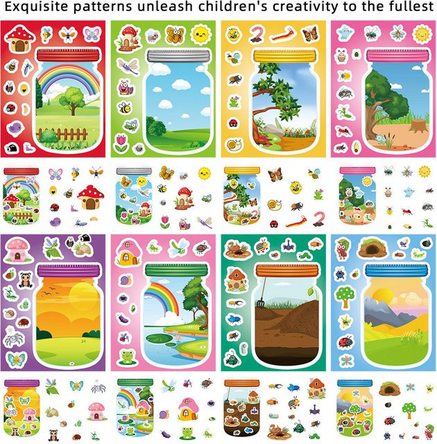 Cartoon-Puzzle-Aufkleber, Tiermotiv, 8-teiliges Set, Bunt / Mehrfarbig - Bild 1
