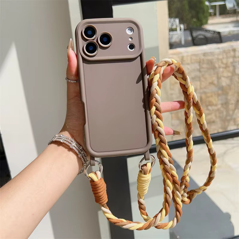 szHAIyu Crossbody Lanyard Handyhülle aus weichem TPU-Silikon für iPhone 17 16 15 14 13 12 11 Pro Max Plus SE 2022 mit Halskette und Riemen in Braun - Bild 3