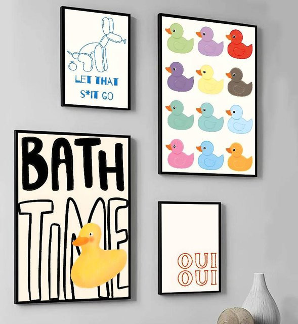 Selbstklebendes Wandposter mit lustiger Badezimmer-Gummi-Ente und Zitat, Mehrfarbig, B: 15 cm, H: 15 cm - Bild 1