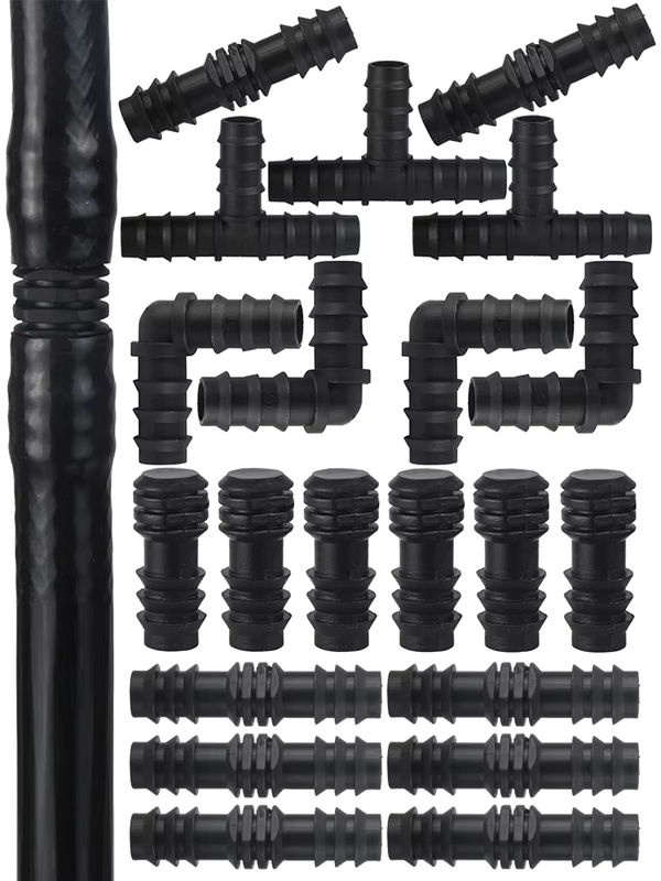 KESLA 40-42-teiliges Tropfbewässerungs-Verbindungsset in Schwarz für 1/2 Zoll Schläuche mit Kupplungen, T-Stücken, Winkelstücken und Steckern zur Gartenbewässerung - Bild 4