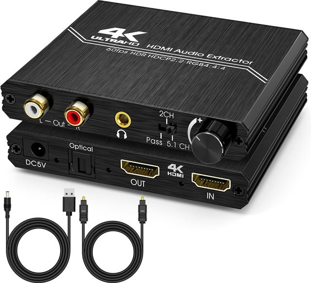 Konsenda HDMI 2.0 Audio Extractor 4K 60Hz mit optischem TOSLINK SPDIF 5.1CH, R/L und 3,5mm Klinke, HDCP 2.2 und Lautstärkeregler, Schwarz - Bild 1