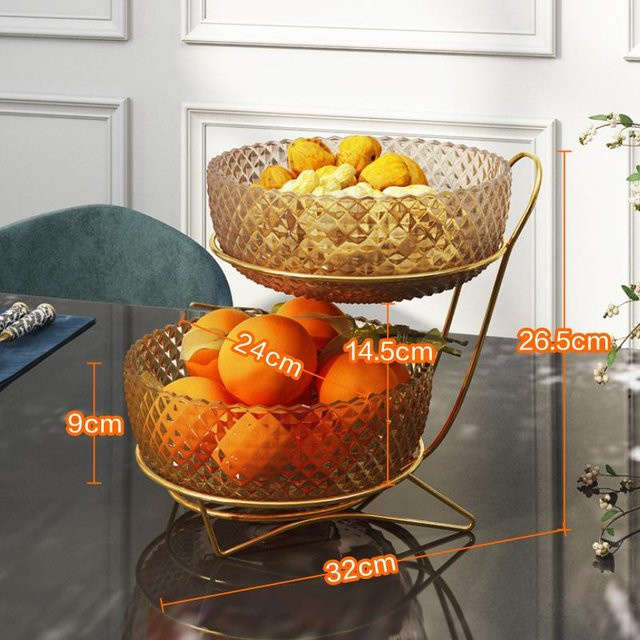 Yiran Furniture Obstschale in Orange und Gold, mehrschichtiger Obstkorb für das Wohnzimmer mit geometrischem Design - Bild 1