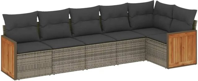 vidaXL 6-tlg Garten-Sofagarnitur aus Poly-Rattan in Grau mit Sitzkissen und Rückenkissen - Bild 1