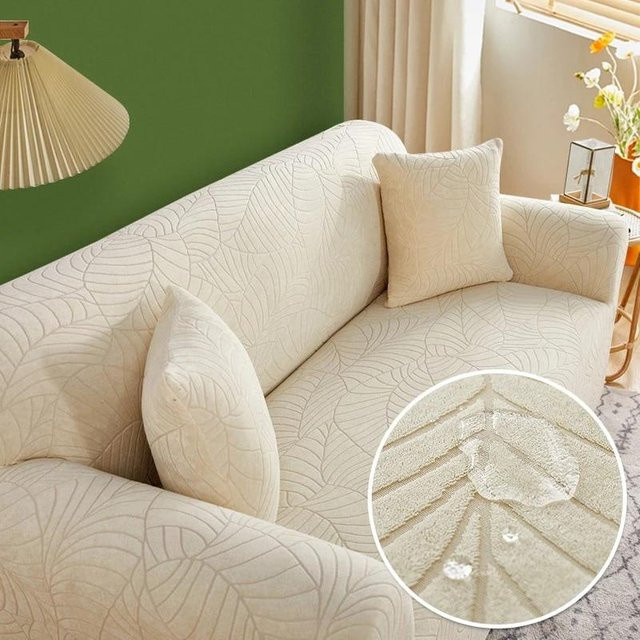 Wasserdichter Jacquard-Sofabezug in L-Form von Yiran Furniture, elastischer Ecksofa-Bezug mit floralem Muster in Beige, passend für 1- bis 4-Sitzer (145-180 cm) - Bild 1