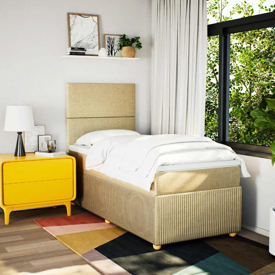 vidaXL Boxspringbett mit Matratze in Creme, Hybrid-Bett mit Taschenfederkern aus Stoff, B/T: 80 x 200 cm - Bild 2