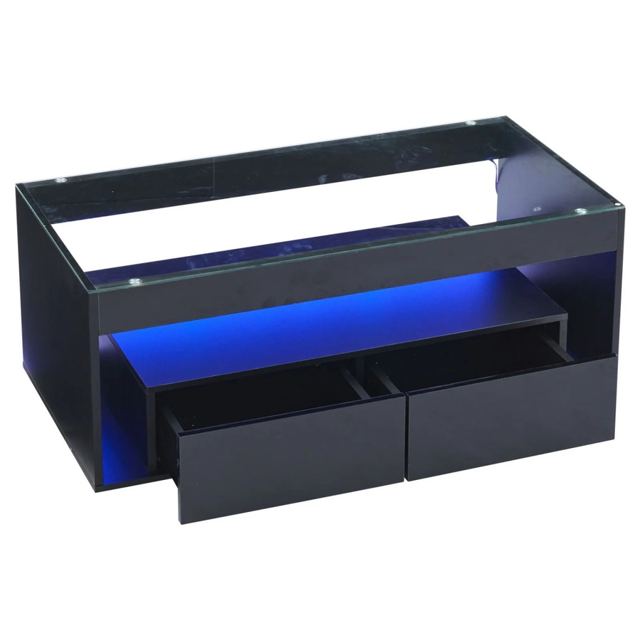 PXloue Couchtisch Schwarz Hochglanz mit LED Glasplatte B/T/H: 100 x 50 x 40 cm - Bild 2
