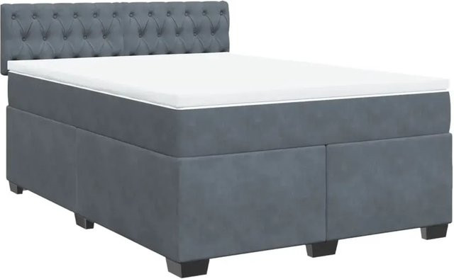 vidaXL Boxspringbett mit Matratze aus Samt in Dunkelgrau, B/T/H: 160 x 200 x 100,5 cm - Bild 1