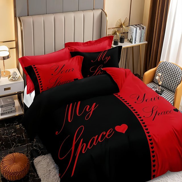 Jinmeige Bettwäsche-Set aus Mikrofaser mit Bettdeckenbezug und Kissenbezügen in Schwarz und Rot, B/H: 150 x 200 cm - Bild 1