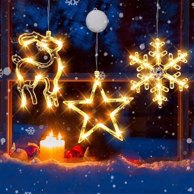 TLEDMP Weihnachts-Fensterlichter batteriebetrieben als hängende Dekoration mit Saugnapf für Innen und Außen - Bild 1