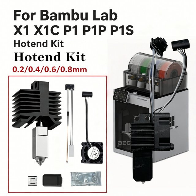 Bambu Lab Hotend-Kit aus Vollmetall mit gehärteter Stahldüse für X1 Carbon X1C P1P P1S in Silber - Bild 1