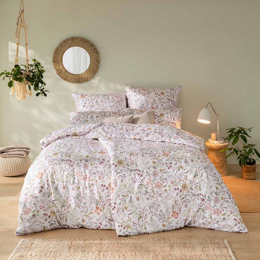 Estella Schweizer Premium Mako-Satin Bettwäsche Clara Blüten Zweige in Natur Beige Multicolour, B/H: 155 x 220 cm mit Kissenbezug 80 x 80 cm - Bild 1