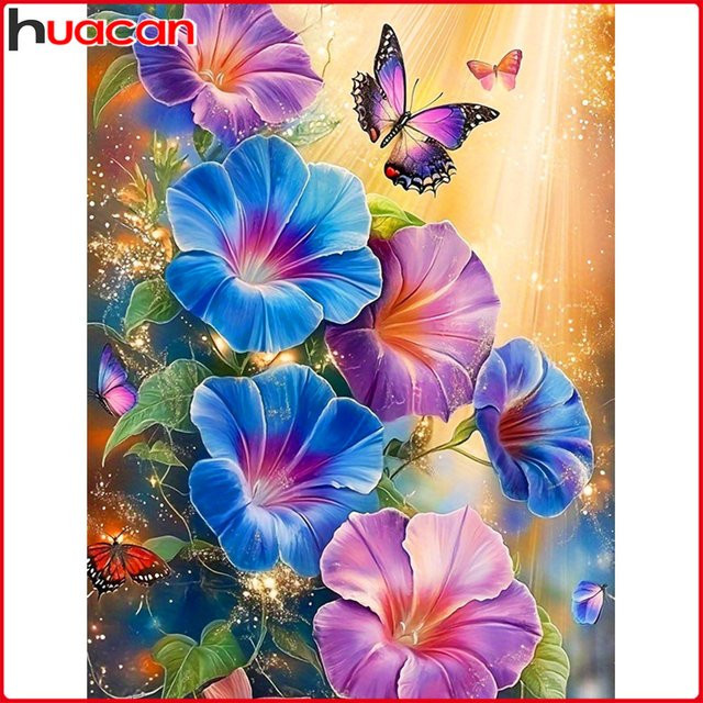 Huacan 5D-Diamantgemälde zum Selbermachen mit Morning Glory und Schmetterling, florale Diamant-Stickerei in Multicolour, B/H: 20 x 30 cm - Bild 1