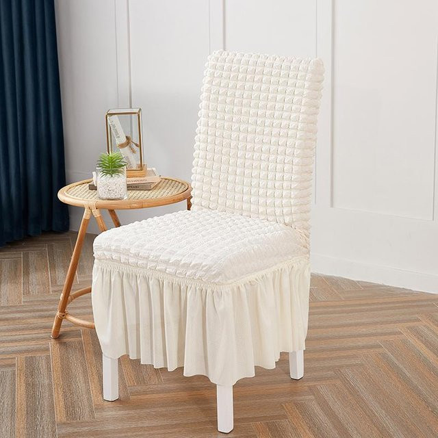 Bestbags Seersucker Stuhlbezug für Esszimmerstühle, elastischer Stretch-Überzug in Weiß - Bild 1