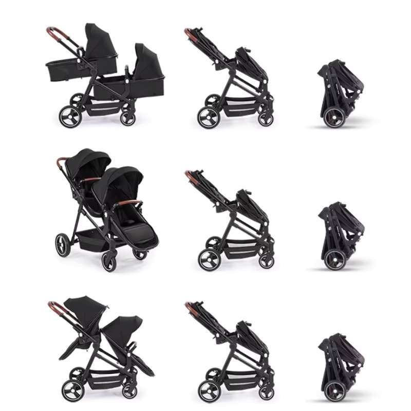 Leichter Twin-Kinderwagen von Warm house, faltbarer Multifunktions-Doppelsitz-Kinderwagen in Grau und Schwarz - Bild 4