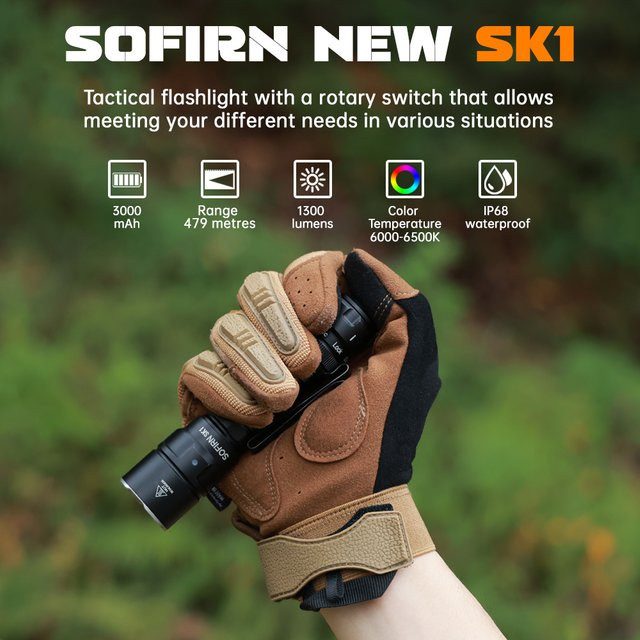 SOFIRN SK1 Taktische LED-Taschenlampe mit 1300LM und SFT25R Spotlight für dein EDC - Bild 1