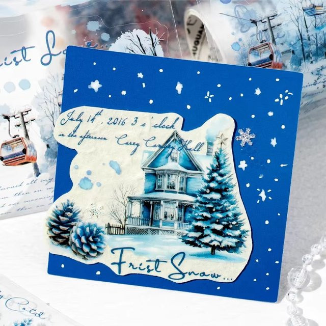 YCDBTH PET-Klebeband mit Winter-Schnee-Motiv für Scrapbook und Collage, Breite: 75 mm, Länge: 2 m, Farbe: Weiß - Bild 1