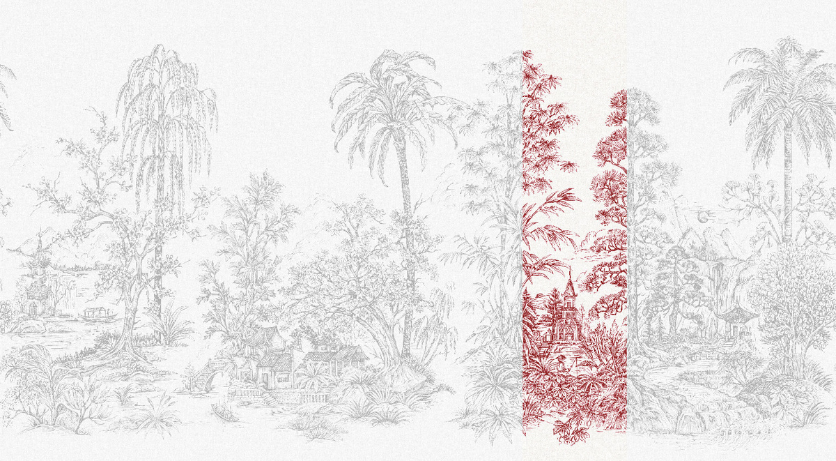 Jannelli & Volpi Mural Mandalay Tapete Floral in Weiß und Rot - Bild 1
