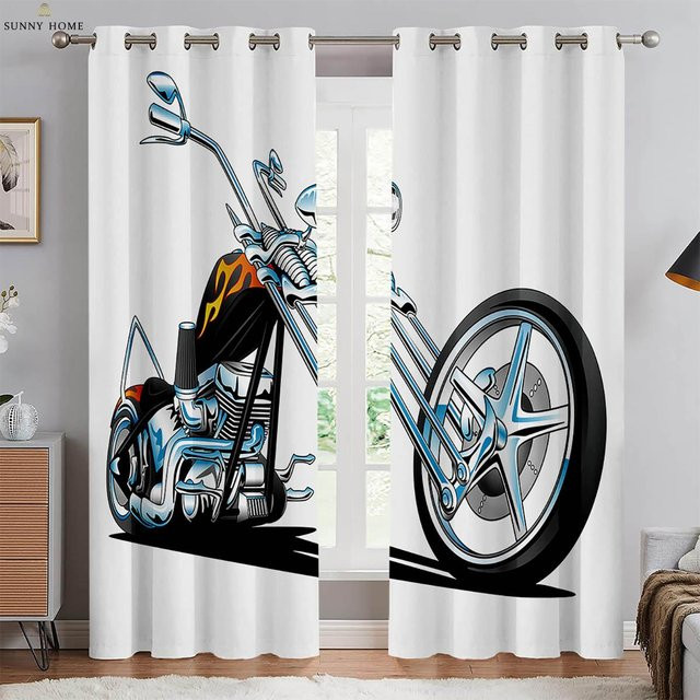 Yiran Furniture Motorrad Vorhänge aus Polyester mit 3D-Druck, 2er-Set, Mehrfarbig, Breite: 50 cm, Höhe: 140 cm - Bild 1