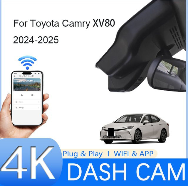 Grecoreal Dashcam 4K WLAN-Videorekorder in Schwarz mit Loop-Aufnahme, App-Steuerung und G-Sensor für Toyota Camry XV80 2024-2025 - Bild 1