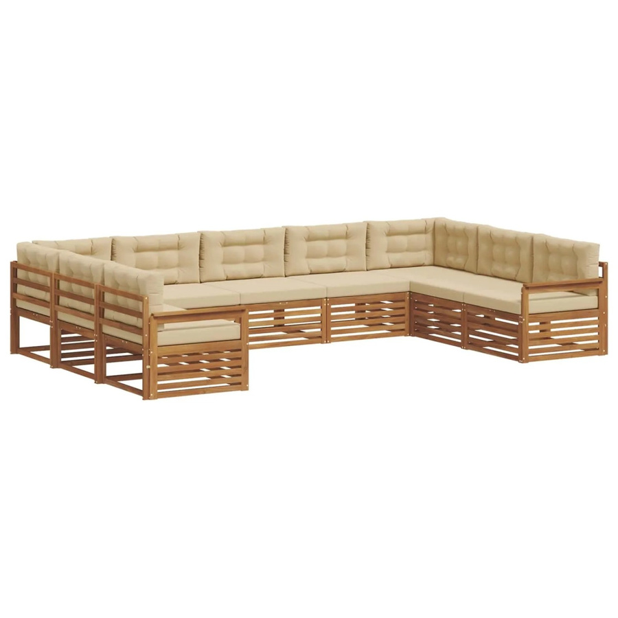 vidaXL Sofagarnitur 9-teilig aus Akazie Massivholz in Natur und Beige mit modernem Design - Bild 2