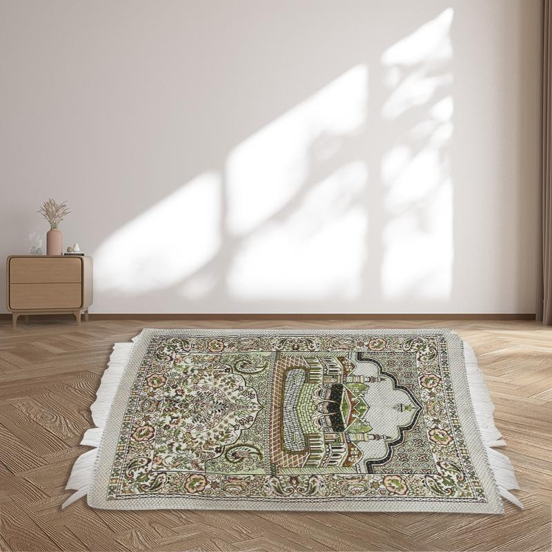 Holaroom Gebetsteppich mit Quasten aus Baumwolle, Geometrisches Design, Mehrfarbig, B/T: 110 x 65 cm - Bild 4