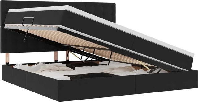 vidaXL Bett mit Stauraum und LED in Schwarz aus Samt mit USB-Ladeport und Lift-up-Funktion B/T/H: 200 x 200 x 280 cm - Bild 1