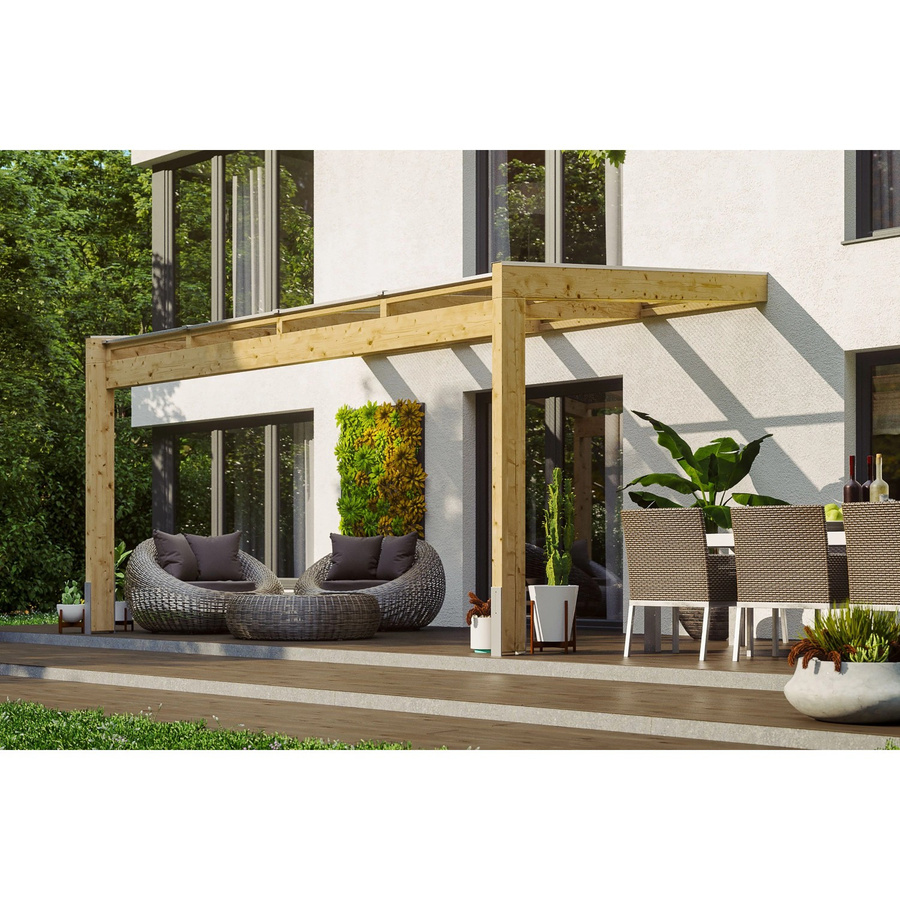 Skan Holz Terrassenüberdachung Novara aus unbehandeltem Holz mit braunem Polycarbonat-Dach, Breite: 450 cm, Tiefe: 309 cm - Bild 2