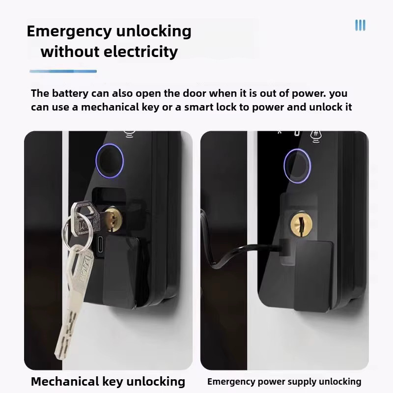Tuya WiFi Smart Türschloss mit 3D Gesichtserkennung und Fingerabdruck, wasserdichtes schlüsselloses Torschloss mit wiederaufladbarem Akku und App-Steuerung, Schwarz - Bild 5