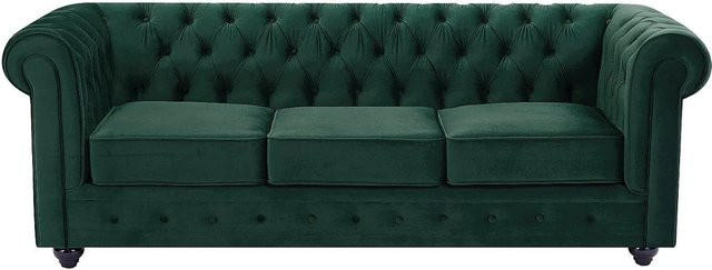 Vente-unique Chesterfield Sofa aus Samt in Grün, Breite: 205 cm - Bild 1