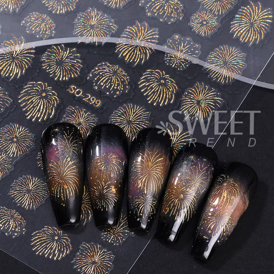 SWEET TREND Nagelaufkleber, Feuerwerk Design, Gold, Silber, 3 Stück - Bild 3