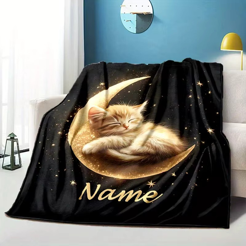 VIKAMA Flanellbezugdecke mit Katzenmuster in Schwarz, B/T: 90 x 75 cm - Bild 2