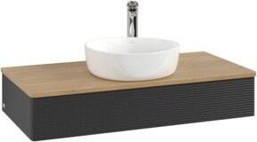 V&B Waschtischunterschrank Antao mit Frontstruktur in Blau und Eiche Honig, B/T/H: 100 x 50 x 19 cm - Bild 1